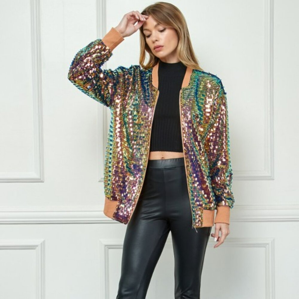 Sequin Bomber Jacket - Multicolor - Picture 8 of 9